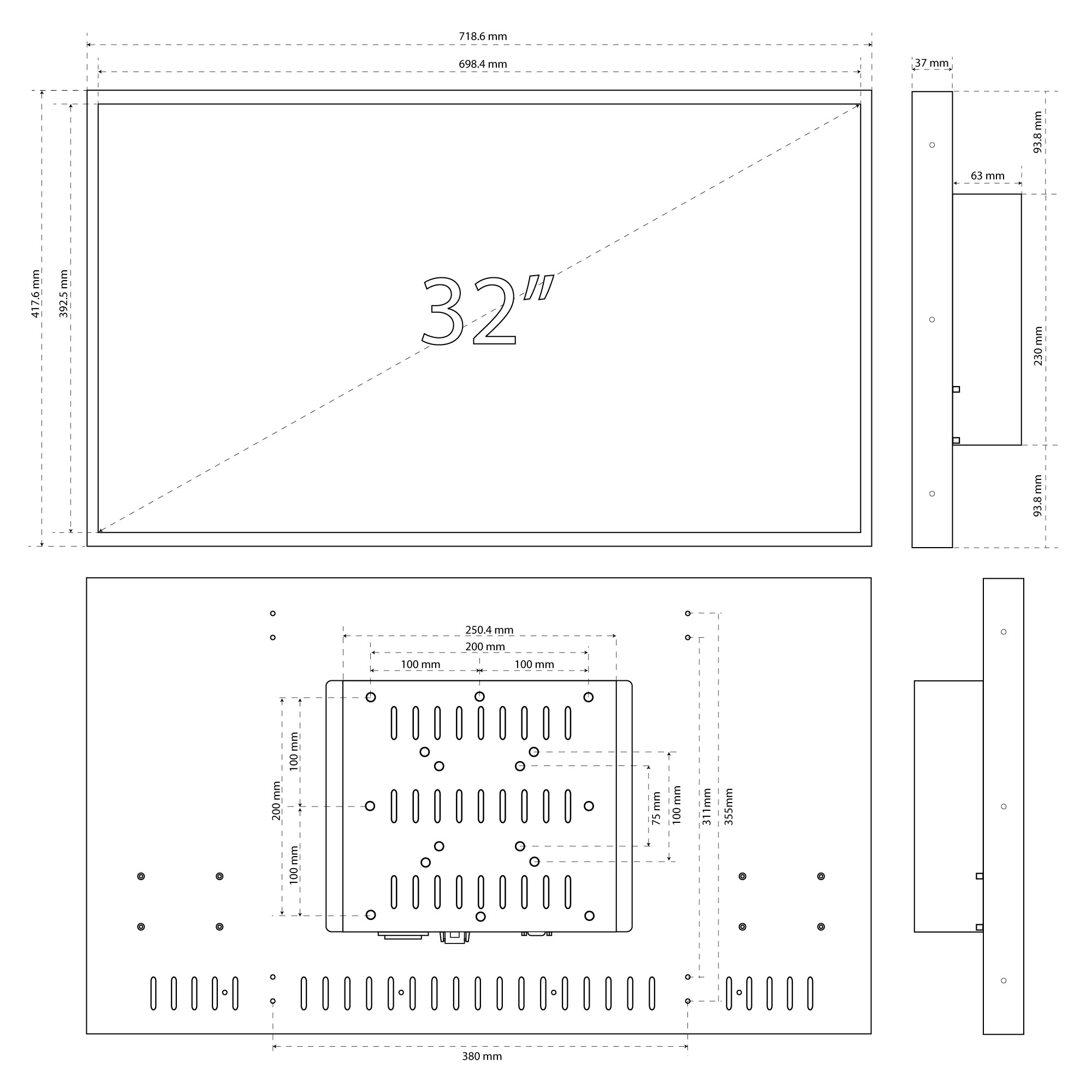 32 inch Monitor Product Dimensions